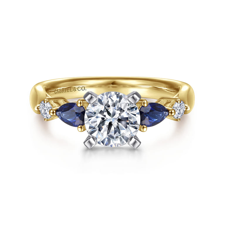 Carrie - 14K White-Yellow Gold Round Five Stone Sapphire and Diamond Engagement Ring - 0.1 ct - Shot 1