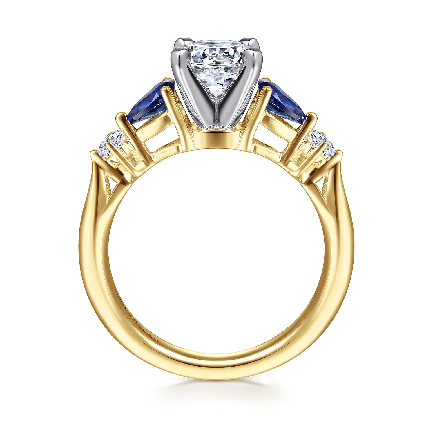 Carrie - 14K White-Yellow Gold Round Five Stone Sapphire and Diamond Engagement Ring - 0.1 ct - Shot 2