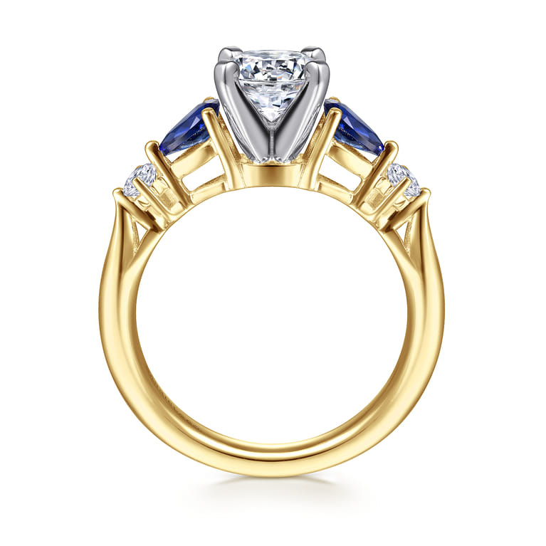 Carrie - 14K White-Yellow Gold Round Five Stone Sapphire and Diamond Engagement Ring - 0.1 ct - Shot 2