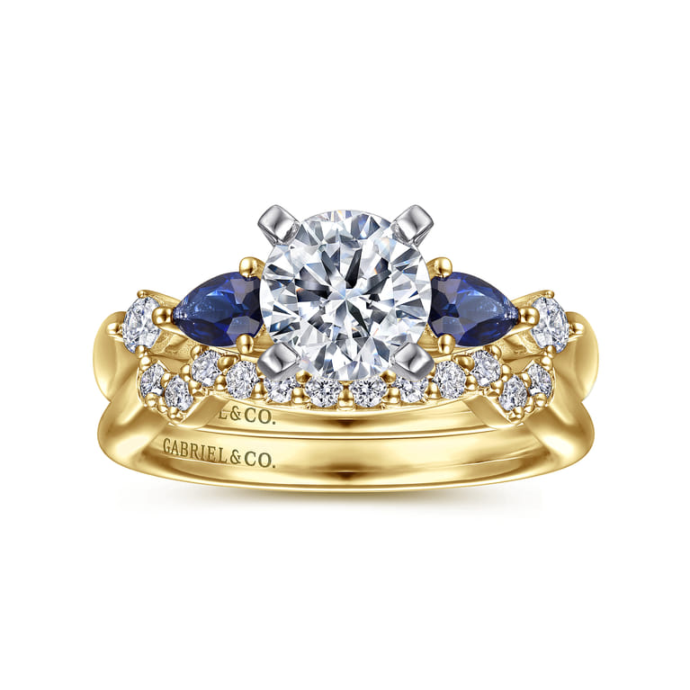 Carrie - 14K White-Yellow Gold Round Five Stone Sapphire and Diamond Engagement Ring - 0.1 ct - Shot 4