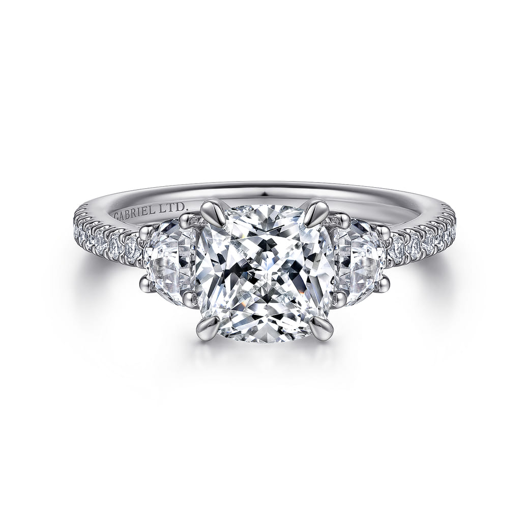 Cushion Cut Stone Ring in 18k White Gold Gabriel Co - Main Image