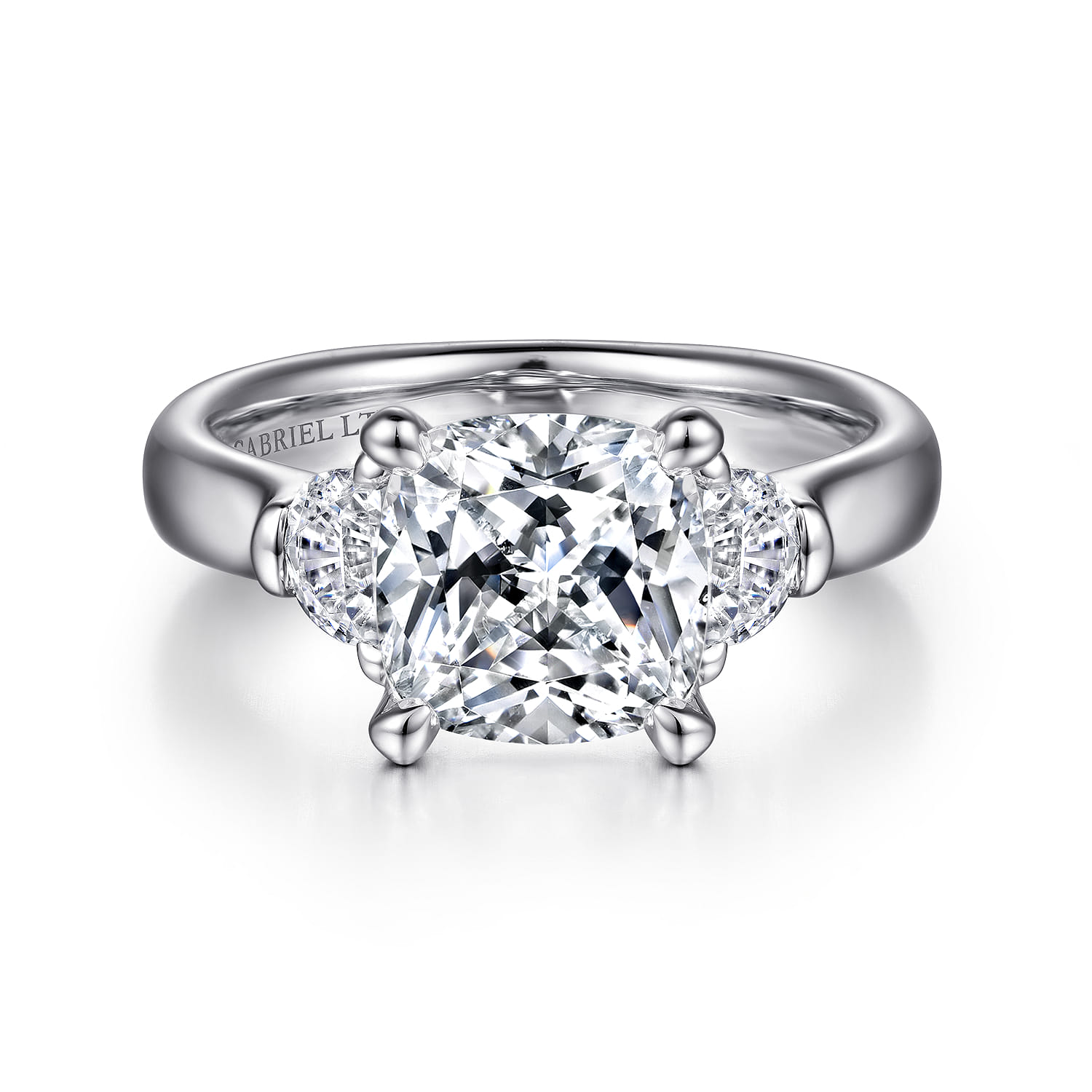 Emme - 18K White Gold Cushion Cut Three Stone Diamond Engagement Ring - 0.5 ct - Shot 1