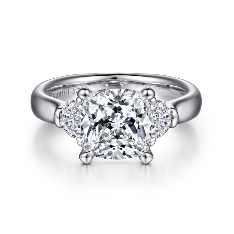 Emme - 18K White Gold Cushion Cut Three Stone Diamond Engagement Ring - 0.5 ct - Shot 1
