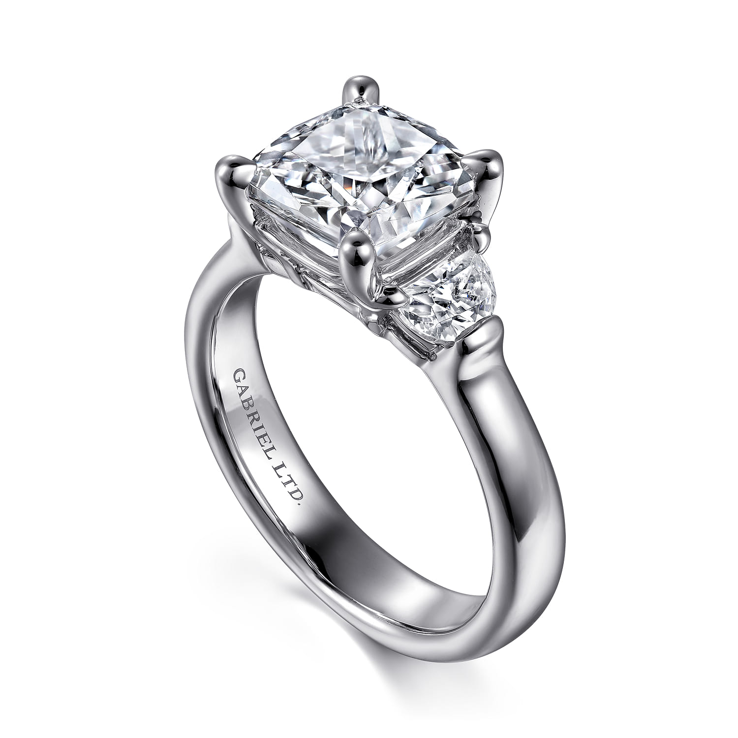 Emme - 18K White Gold Cushion Cut Three Stone Diamond Engagement Ring - 0.5 ct - Shot 3