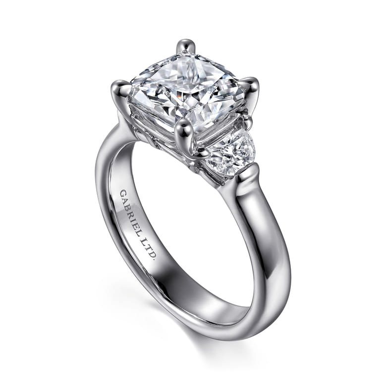 Emme - 18K White Gold Cushion Cut Three Stone Diamond Engagement Ring - 0.5 ct - Shot 3