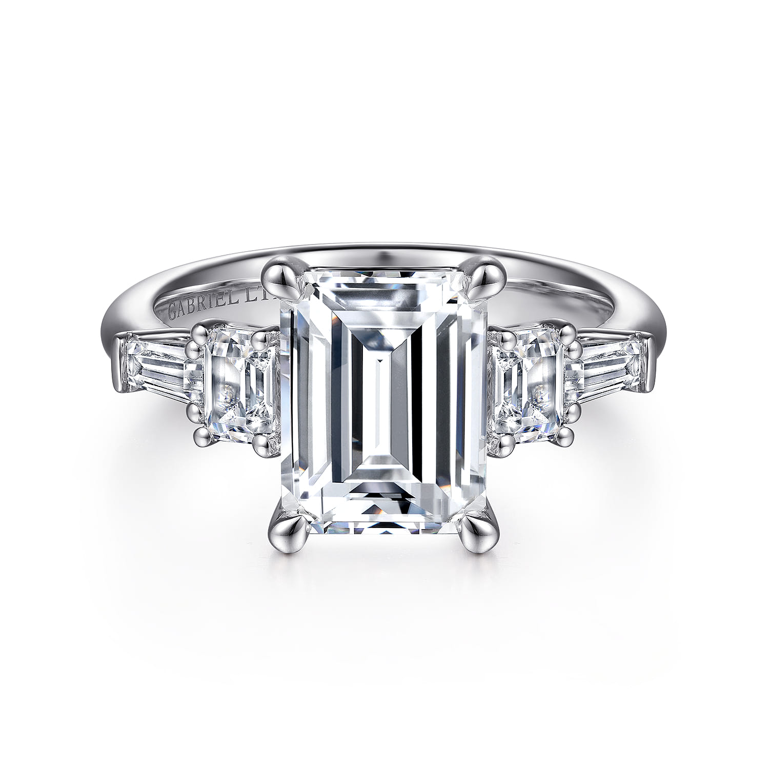 Everley - 18K White Gold Emerald Cut Five Stone Diamond Engagement Ring - 0.7 ct - Shot 1