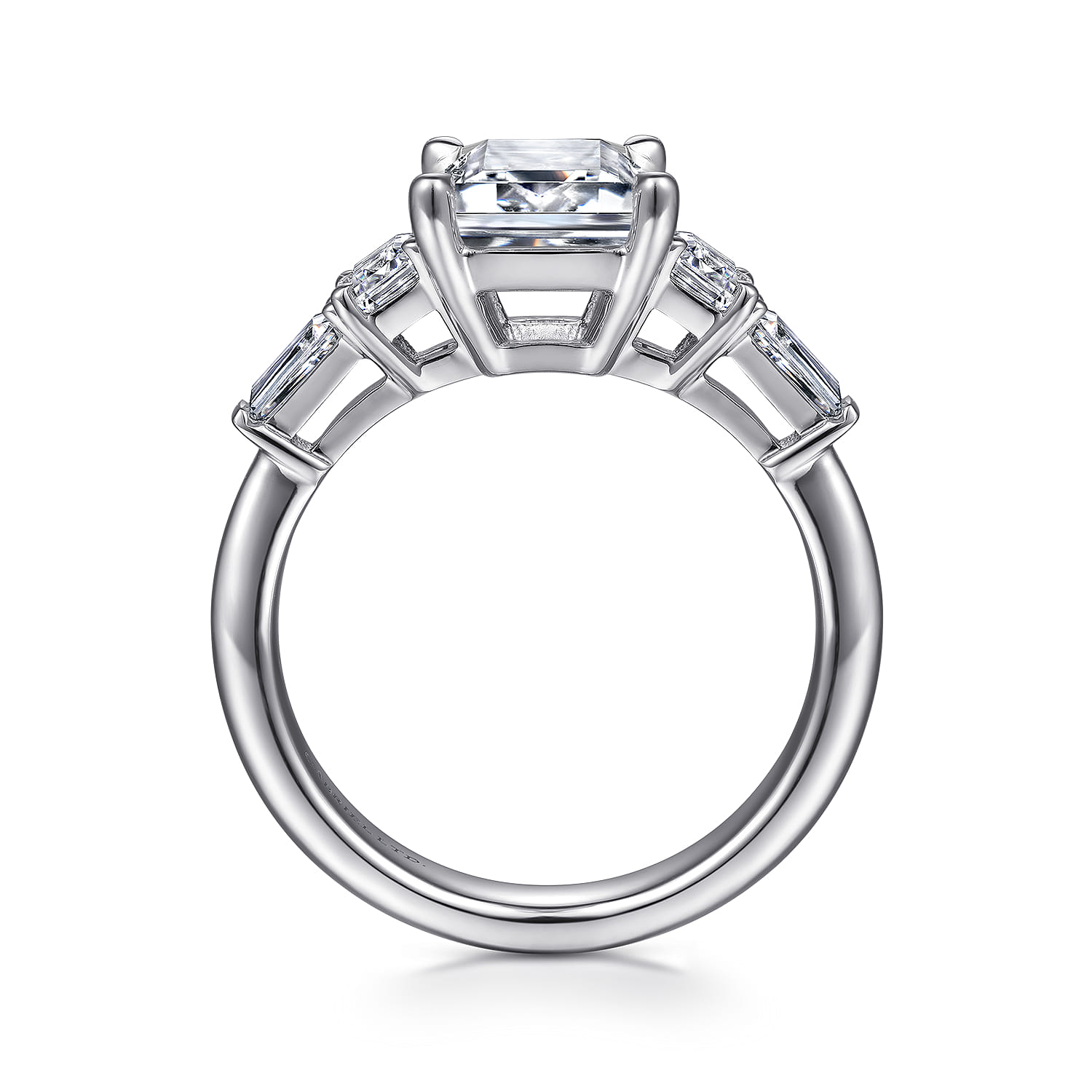 Everley - 18K White Gold Emerald Cut Five Stone Diamond Engagement Ring - 0.7 ct - Shot 2