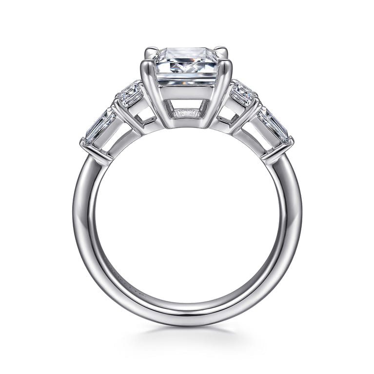 Everley - 18K White Gold Emerald Cut Five Stone Diamond Engagement Ring - 0.7 ct - Shot 2