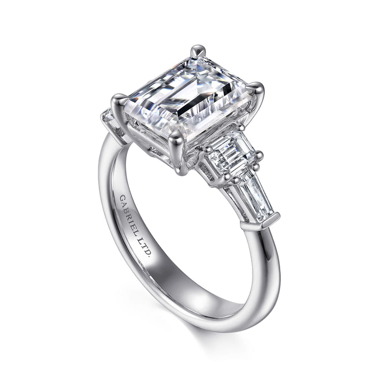 Everley - 18K White Gold Emerald Cut Five Stone Diamond Engagement Ring - 0.7 ct - Shot 3