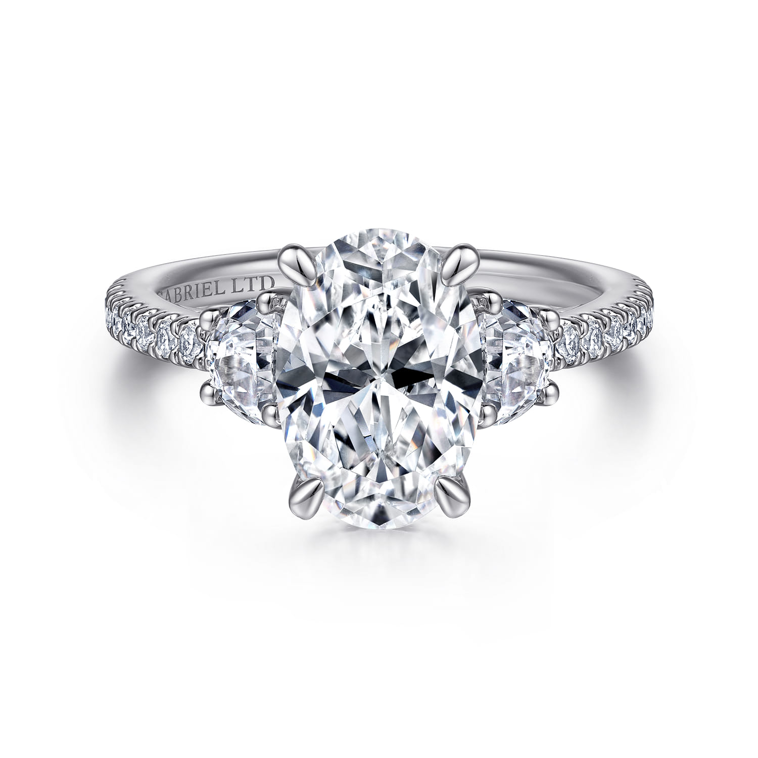 Wilda - 18K White Gold Oval Three Stone Diamond Engagement Ring - 0.73 ct - Shot 1