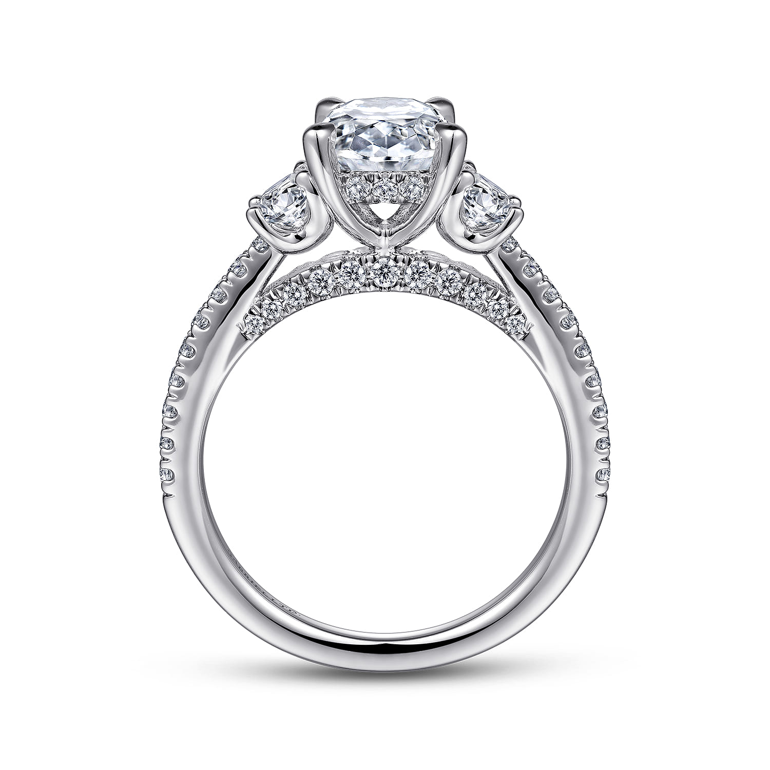 Wilda - 18K White Gold Oval Three Stone Diamond Engagement Ring - 0.73 ct - Shot 2