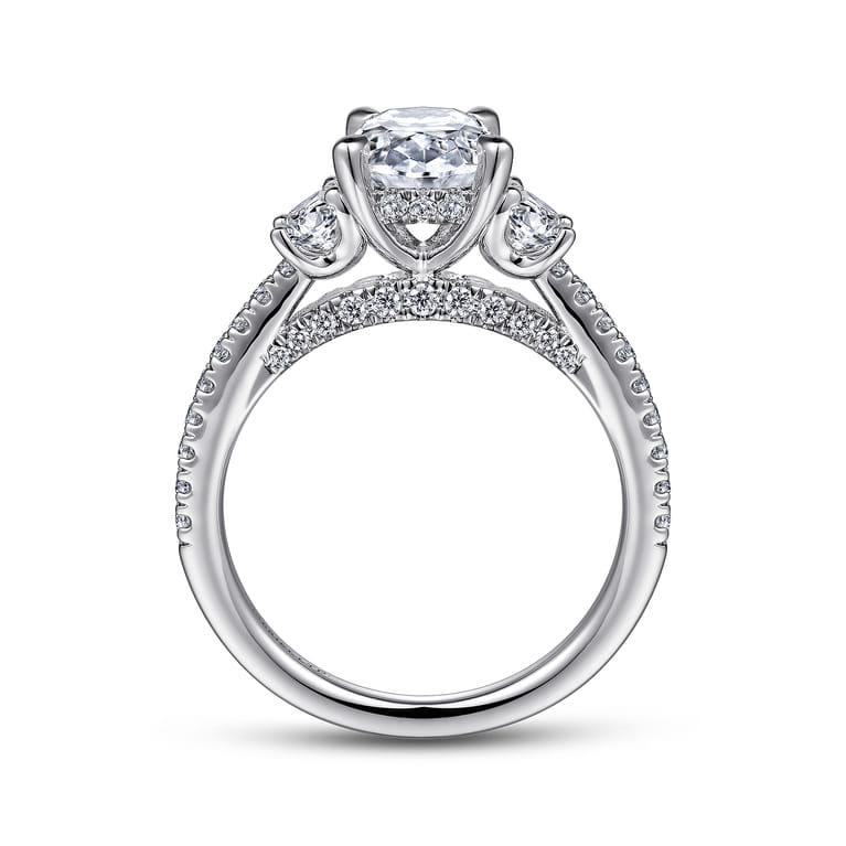 Wilda - 18K White Gold Oval Three Stone Diamond Engagement Ring - 0.73 ct - Shot 2