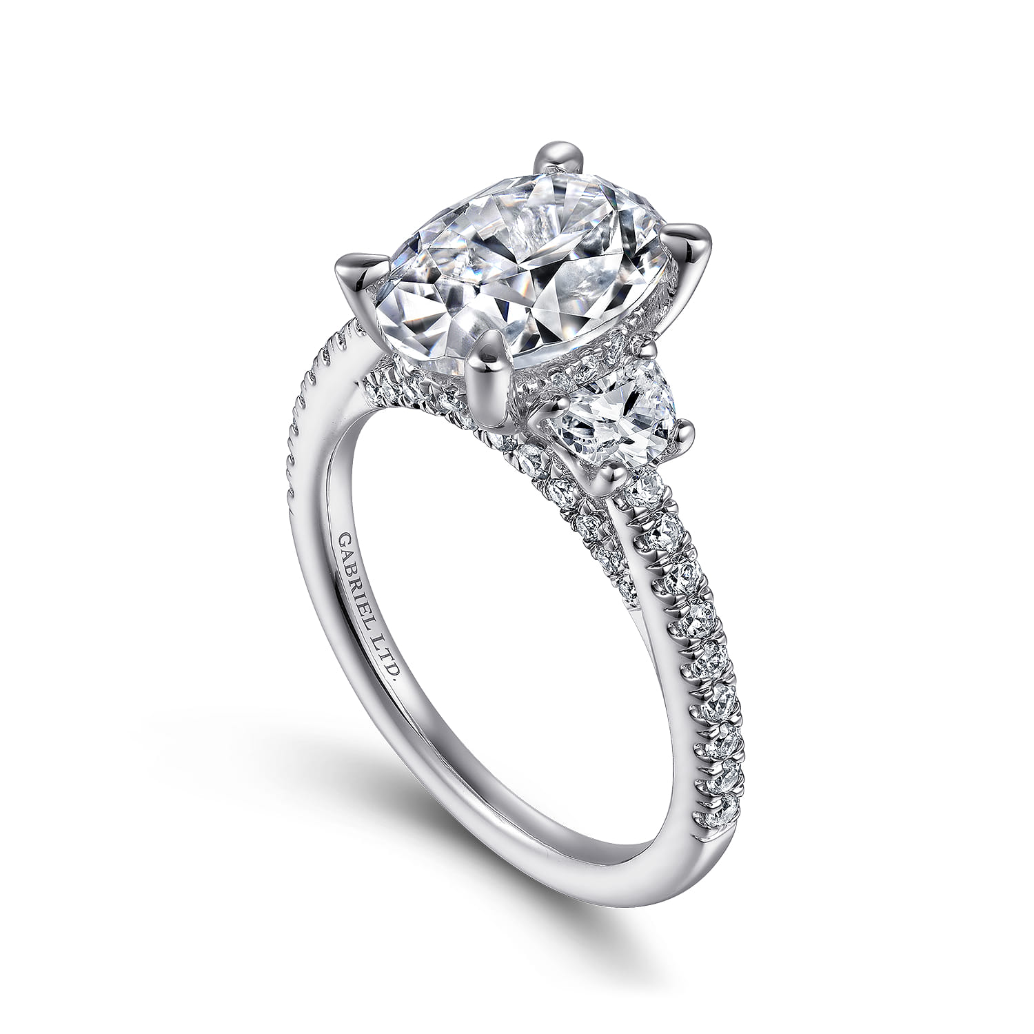 Wilda - 18K White Gold Oval Three Stone Diamond Engagement Ring - 0.73 ct - Shot 3