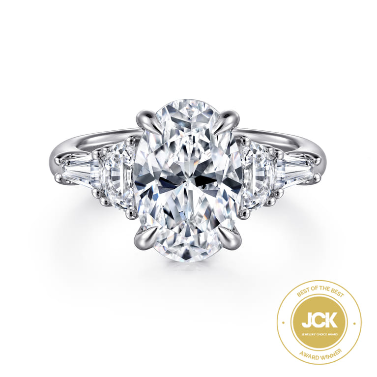 Barbara - 18K White Gold Oval Cut Five Stone Diamond Engagement Ring - 0.8 ct - Shot 1