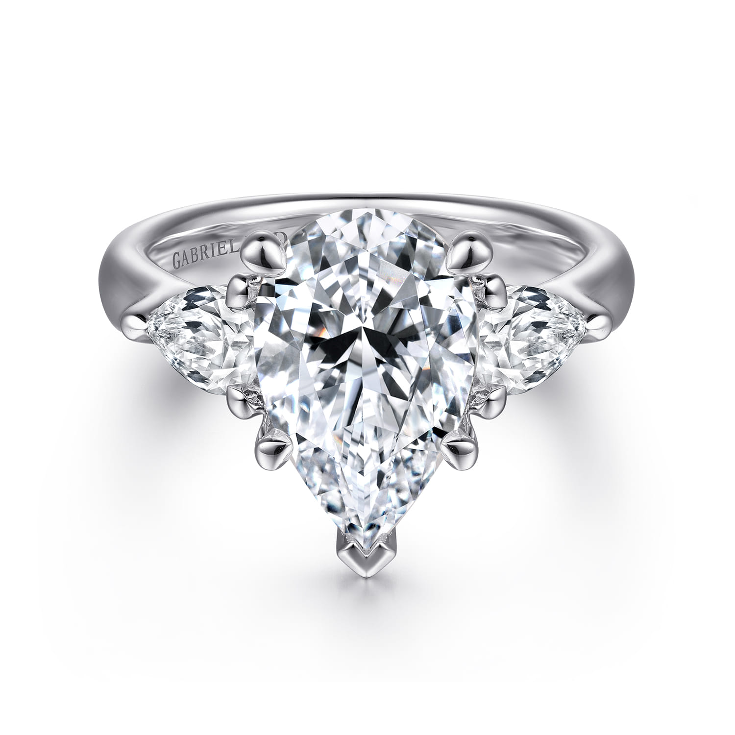 Anabelle - 18K White Gold Pear Shape Three Stone Diamond Engagement Ring - 0.72 ct - Shot 1