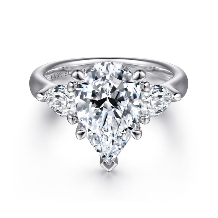 Anabelle - 18K White Gold Pear Shape Three Stone Diamond Engagement Ring - 0.72 ct - Shot 1