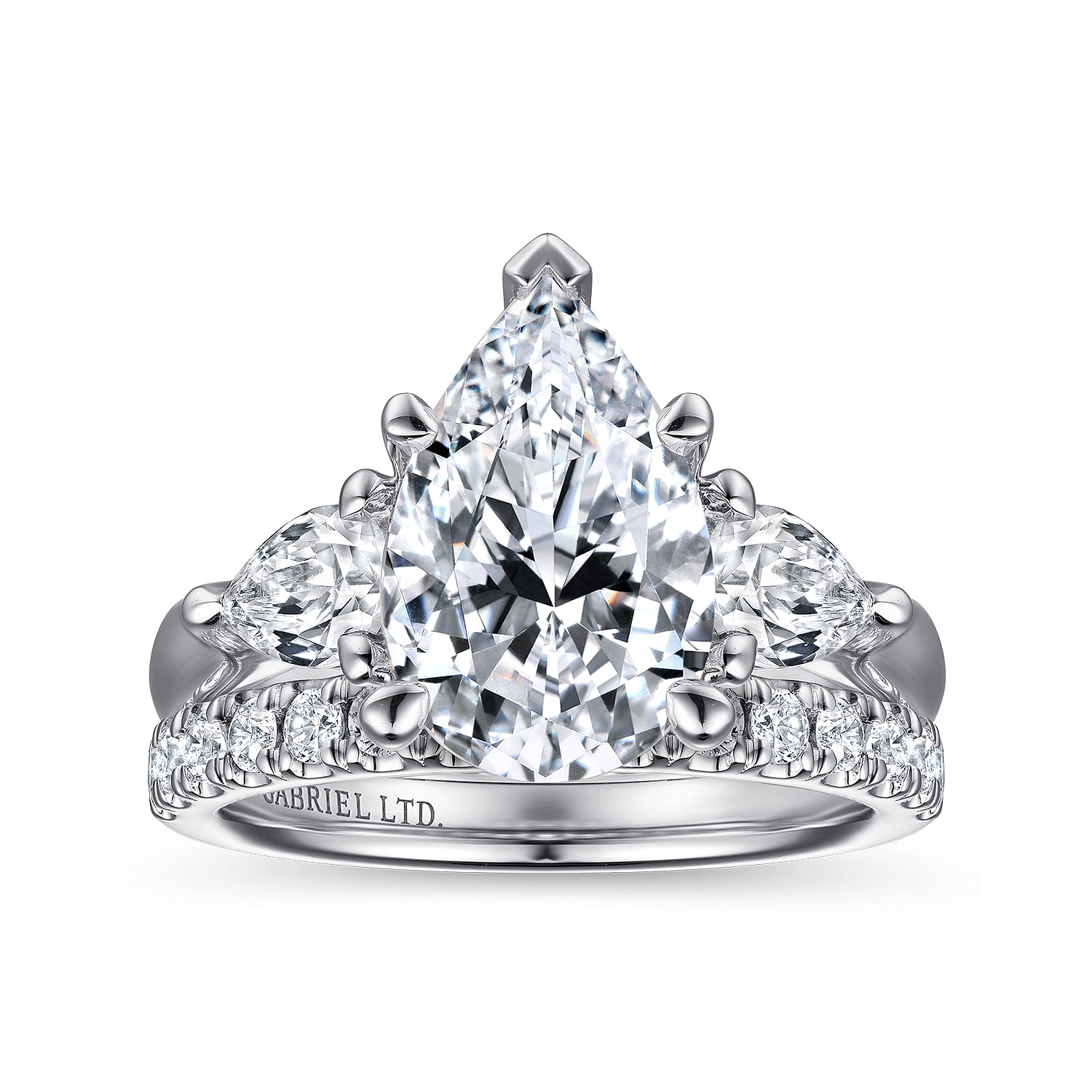 Anabelle - 18K White Gold Pear Shape Three Stone Diamond Engagement Ring - 0.72 ct - Shot 4