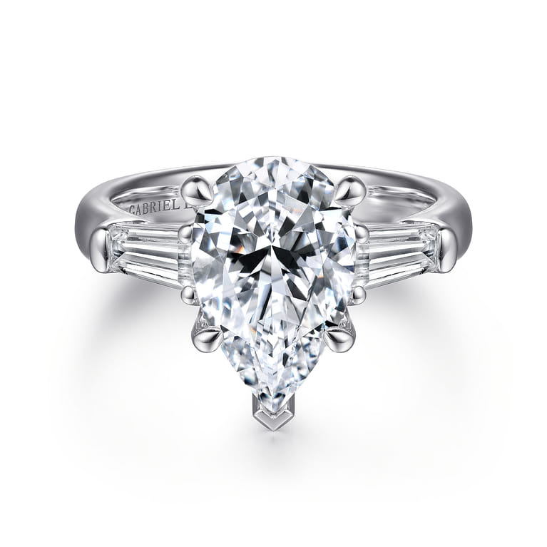 Belma - 18K White Gold Pear Shape Three Stone Diamond Engagement Ring - 0.5 ct - Shot 1