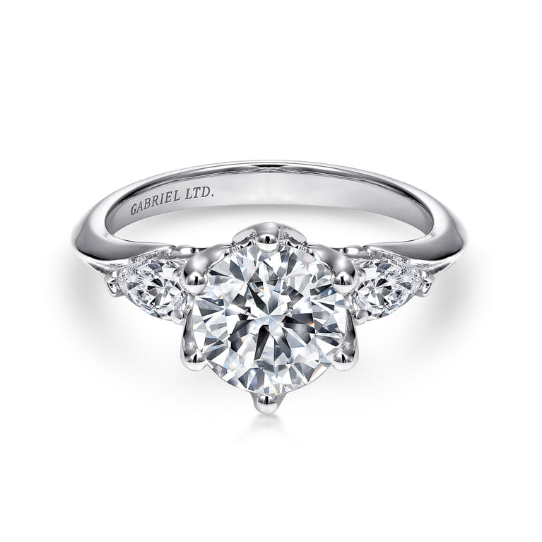 Rosario - 18K White Gold Three Stone Round Diamond Engagement Ring - 0.38 ct - Shot 1