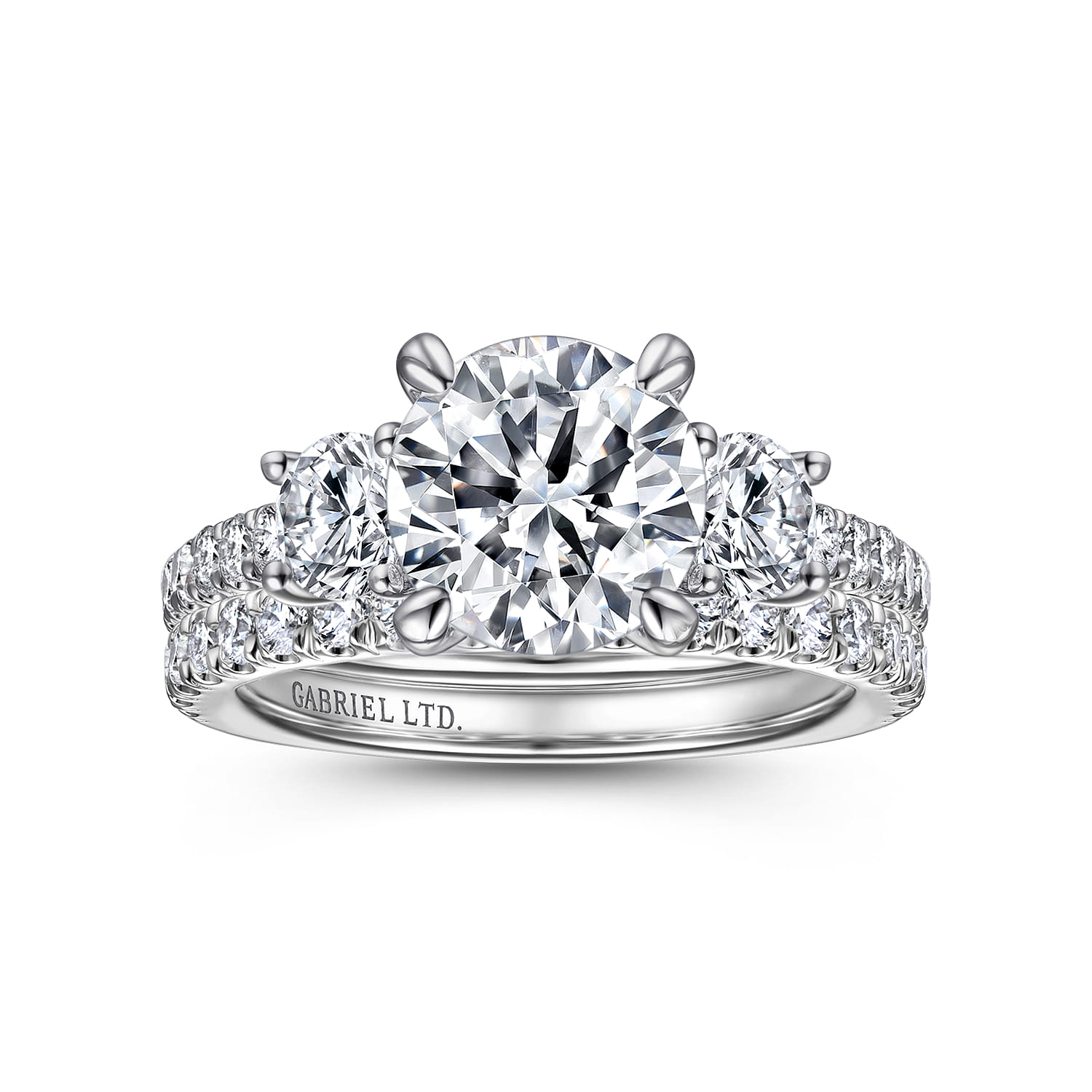 Finian - 18K White Gold Round 3 Stone Diamond Engagement Ring - 1.08 ct - Shot 4