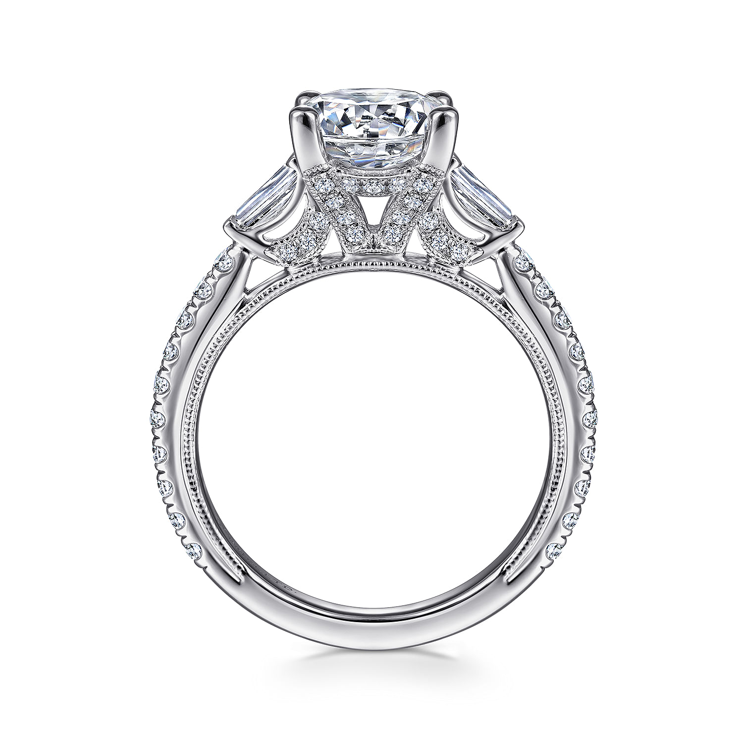 Yanna - Vintage Inspired 18K White Gold Round Three Stone Diamond Engagement Ring - 0.63 ct - Shot 2