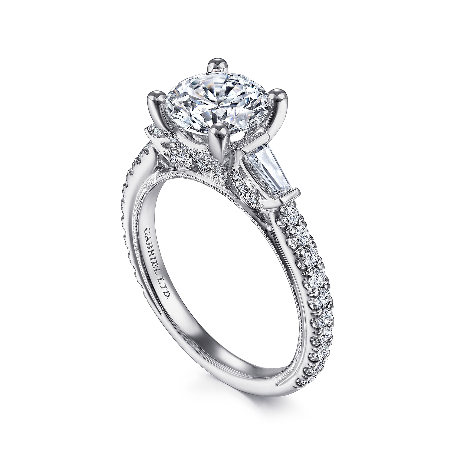 Yanna - Vintage Inspired 18K White Gold Round Three Stone Diamond Engagement Ring - 0.63 ct - Shot 3