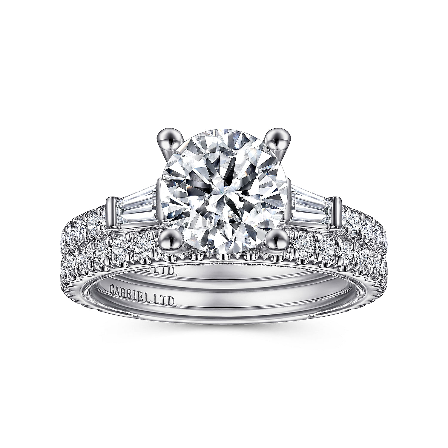 Yanna - Vintage Inspired 18K White Gold Round Three Stone Diamond Engagement Ring - 0.63 ct - Shot 4