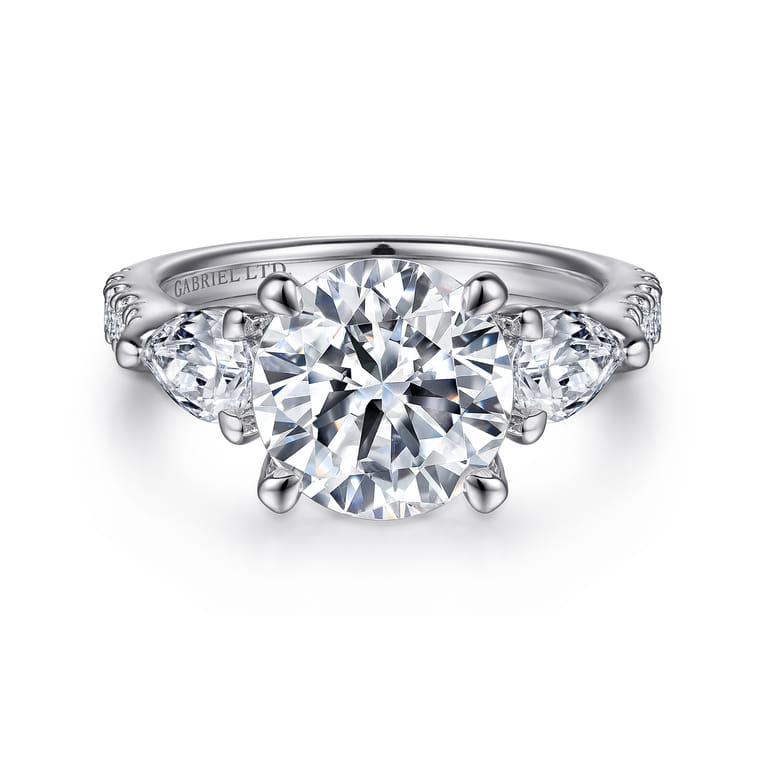 Elianna - 18K White Gold Round Three Stone Diamond Engagement Ring - 0.93 ct - Shot 1