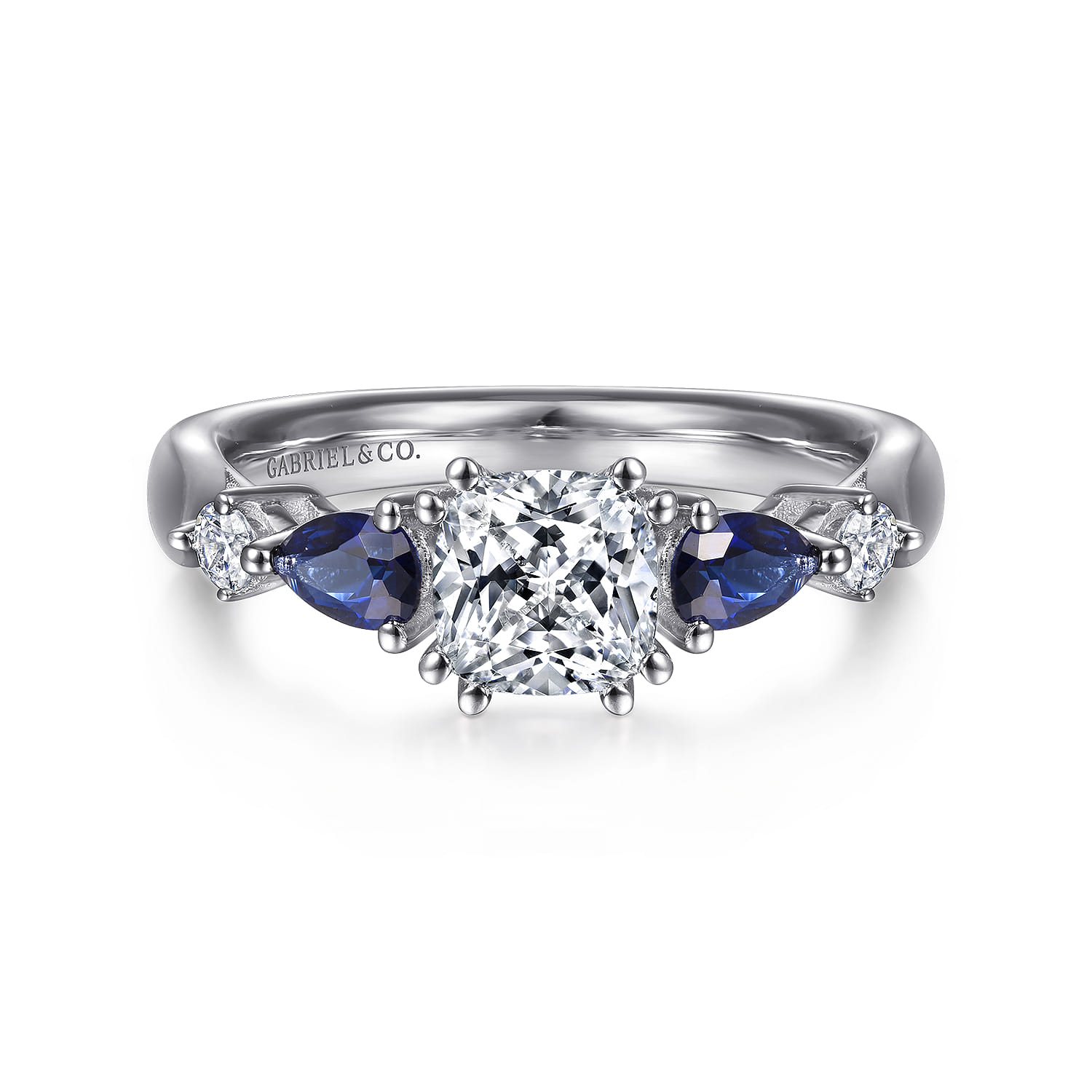 Carrie - Platinum Cushion Cut Five Stone Sapphire and Diamond Engagement Ring - 0.1 ct - Shot 1