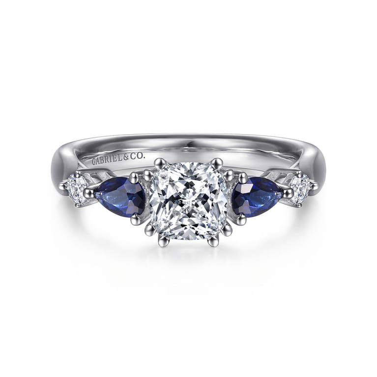 Carrie - Platinum Cushion Cut Five Stone Sapphire and Diamond Engagement Ring - 0.1 ct - Shot 1