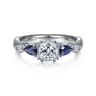 Carrie - Platinum Cushion Cut Five Stone Sapphire and Diamond Engagement Ring - 0.1 ct