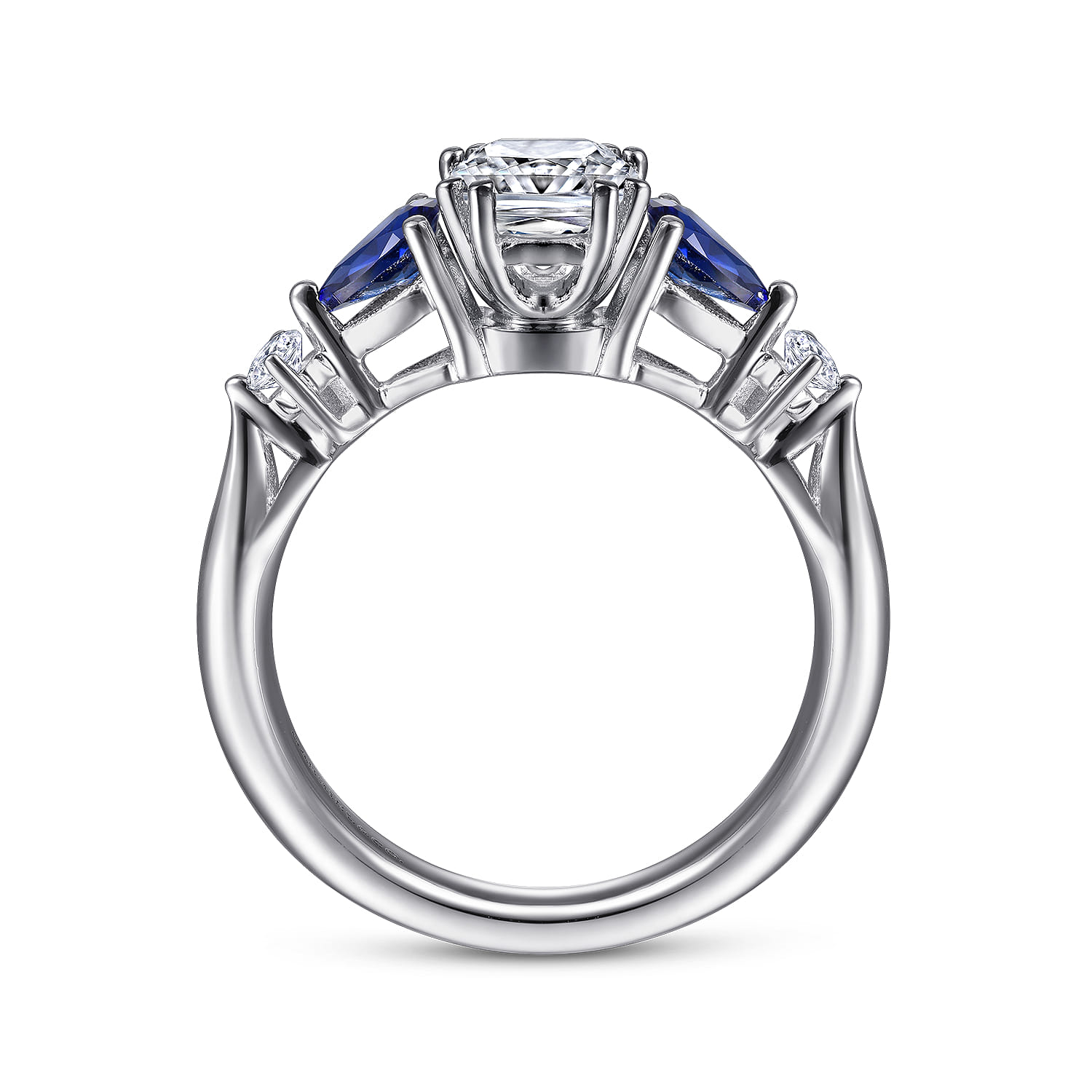 Carrie - Platinum Cushion Cut Five Stone Sapphire and Diamond Engagement Ring - 0.1 ct - Shot 2