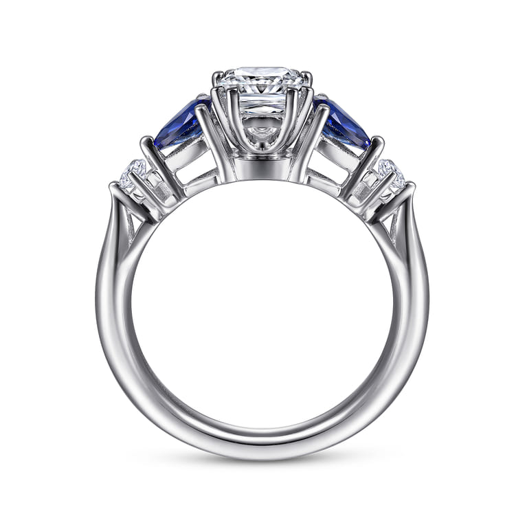 Carrie - Platinum Cushion Cut Five Stone Sapphire and Diamond Engagement Ring - 0.1 ct - Shot 2