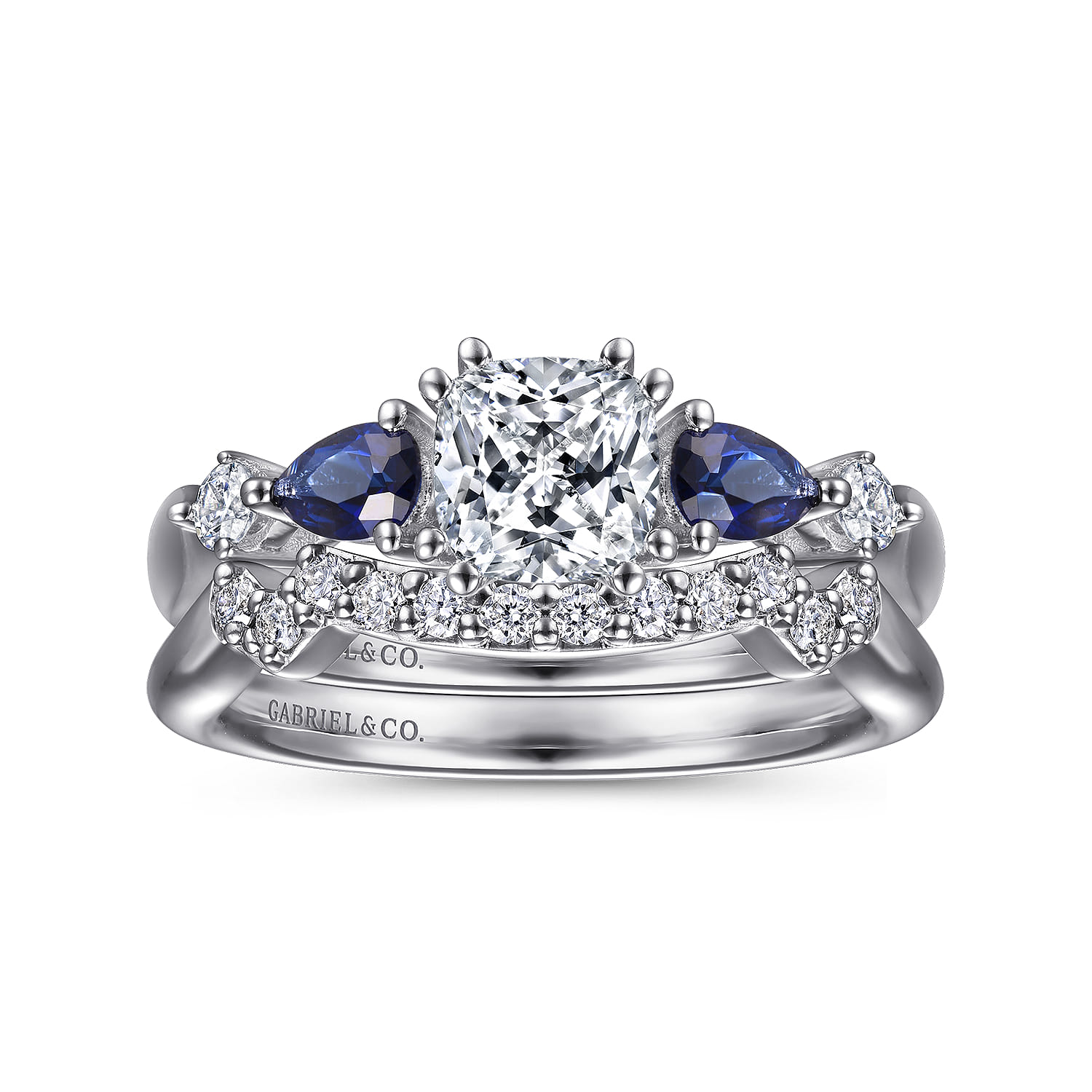 Carrie - Platinum Cushion Cut Five Stone Sapphire and Diamond Engagement Ring - 0.1 ct - Shot 4