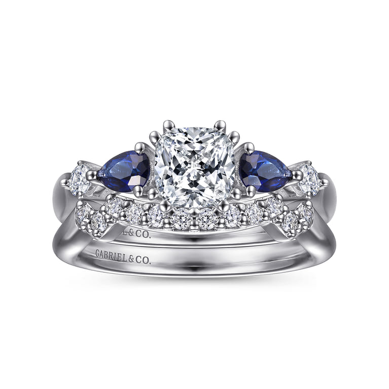 Carrie - Platinum Cushion Cut Five Stone Sapphire and Diamond Engagement Ring - 0.1 ct - Shot 4