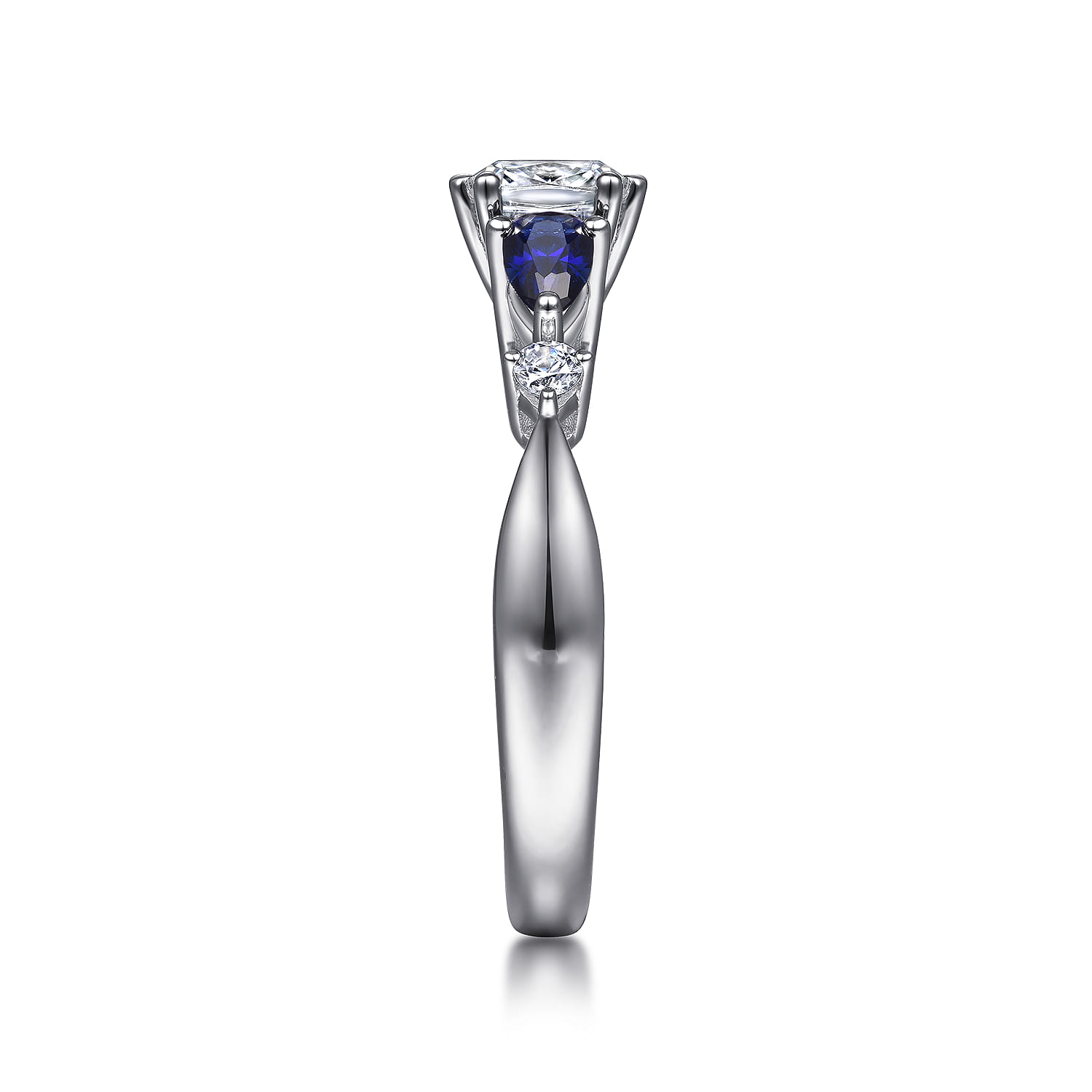 Carrie - Platinum Cushion Cut Five Stone Sapphire and Diamond Engagement Ring - 0.1 ct - Shot 5