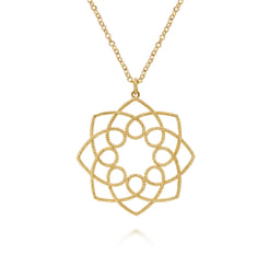 30 inch 14K Yellow Gold Filigree Flower Pendant Necklace