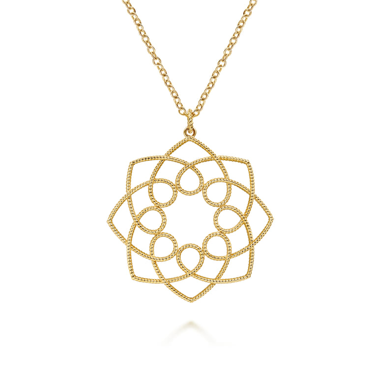 30 inch 14K Yellow Gold Filigree Flower Pendant Necklace - Shot 1
