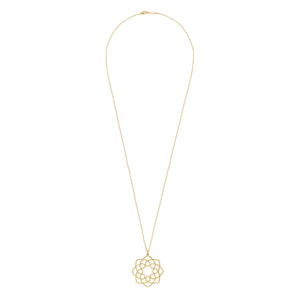 30 inch 14K Yellow Gold Filigree Flower Pendant Necklace