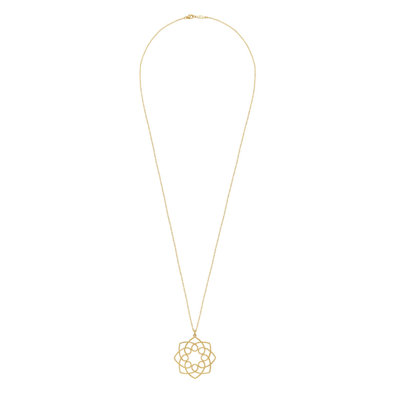 30 inch 14K Yellow Gold Filigree Flower Pendant Necklace - Shot 2