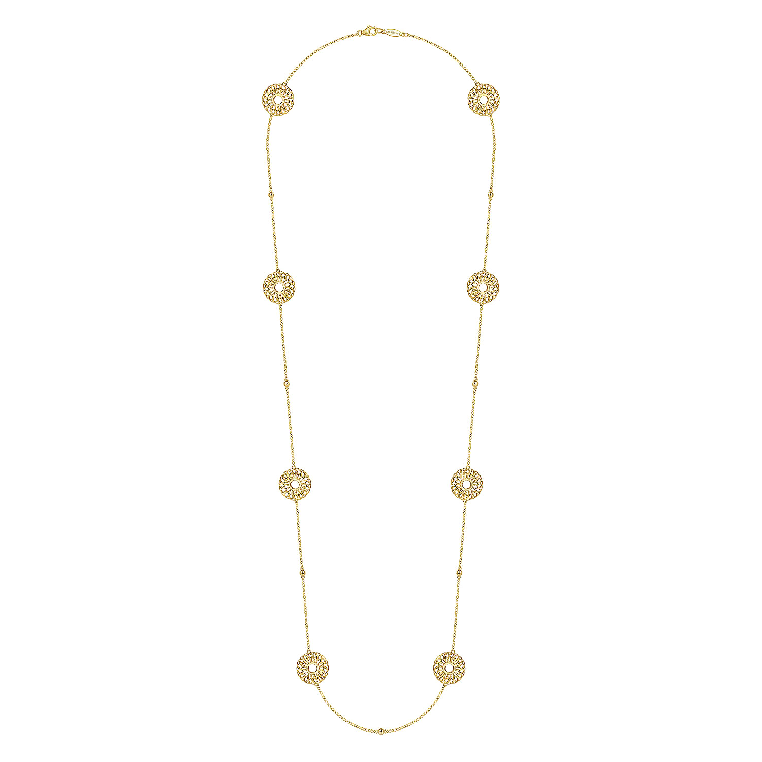 30 inch 14K Yellow Gold Round Openwork Floral Station Necklace