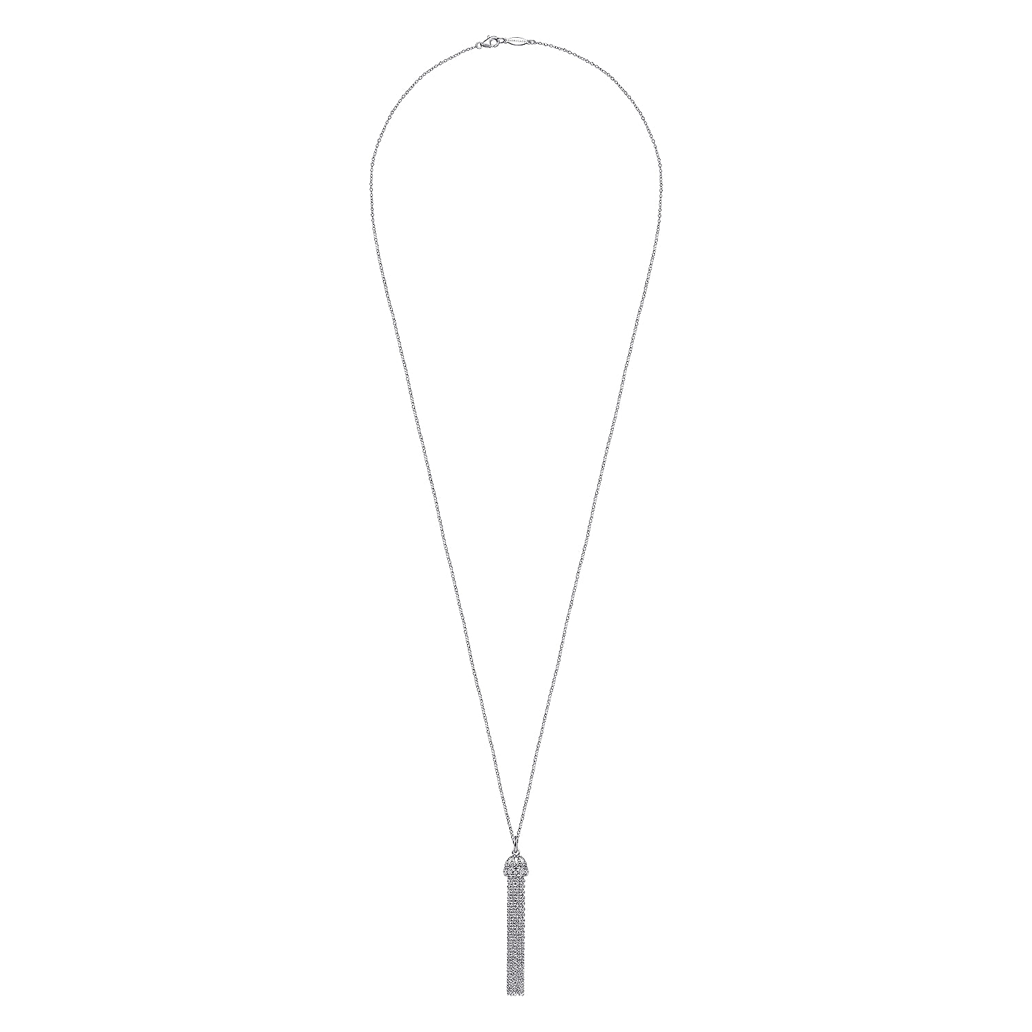 30 inch 925 Sterling Silver Chain Tassel Necklace with White Sapphire Filigree Cap - Shot 2