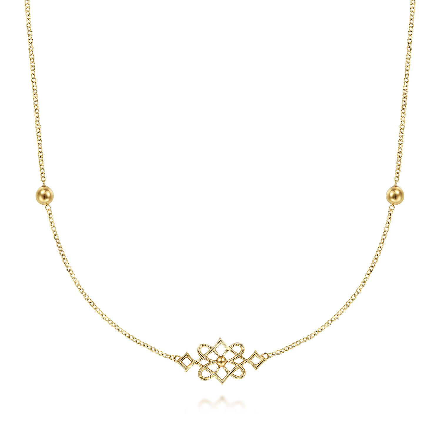 30 inch Vintage Inspired 14K Yellow Gold Filigree Station Necklace - Shot 1