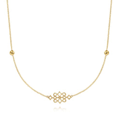 30 inch Vintage Inspired 14K Yellow Gold Filigree Station Necklace