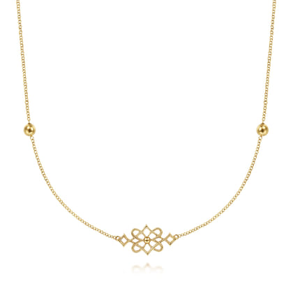 30 inch Vintage Inspired 14K Yellow Gold Filigree Station Necklace