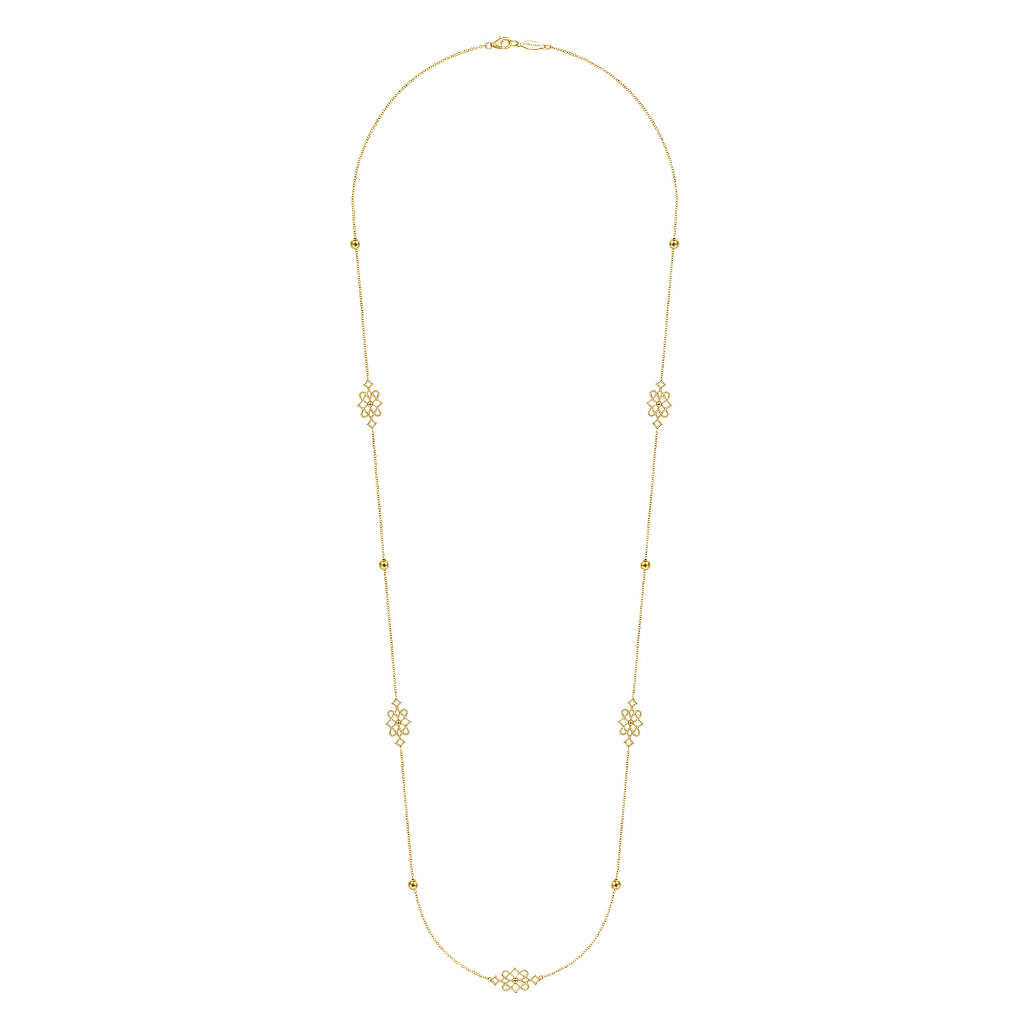 30 inch Vintage Inspired 14K Yellow Gold Filigree Station Necklace - Shot 2