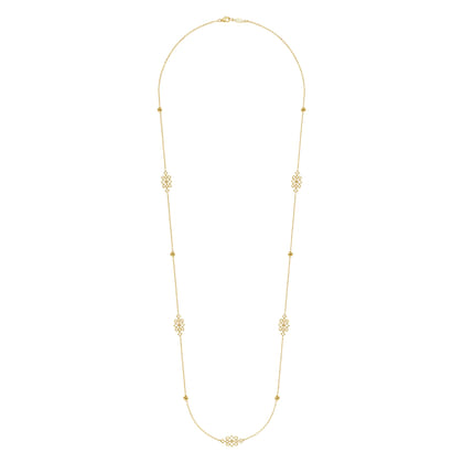 30 inch Vintage Inspired 14K Yellow Gold Filigree Station Necklace