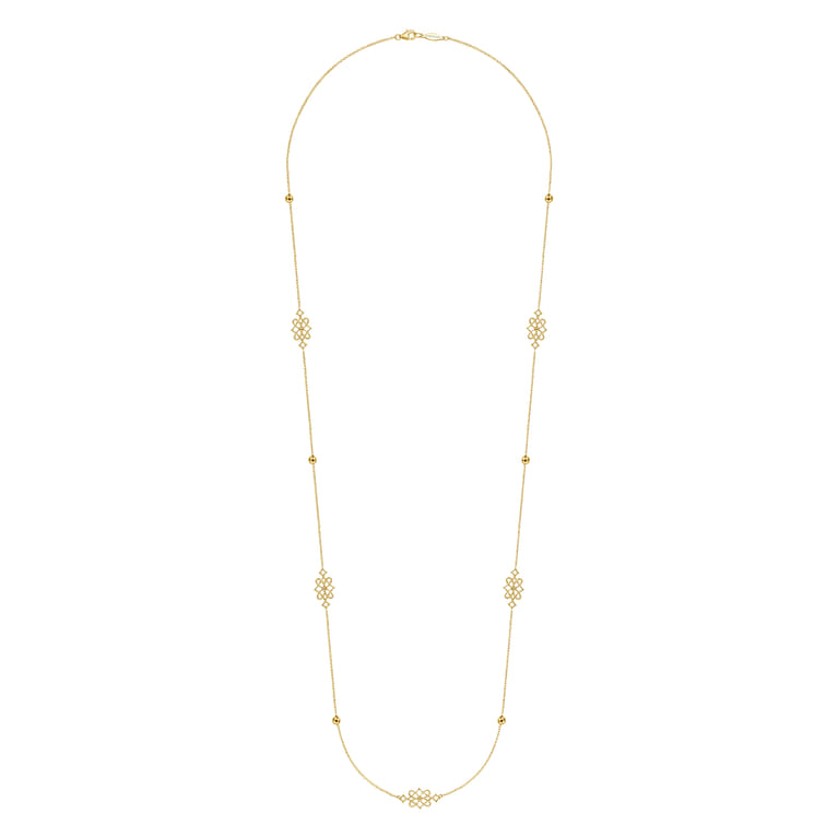 30 inch Vintage Inspired 14K Yellow Gold Filigree Station Necklace - Shot 2