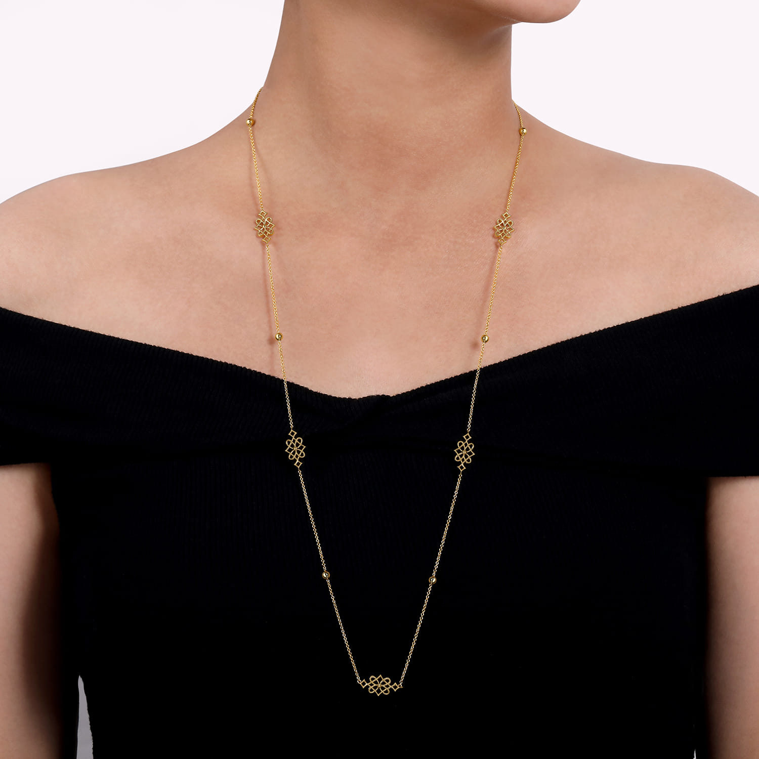 30 inch Vintage Inspired 14K Yellow Gold Filigree Station Necklace - Shot 3