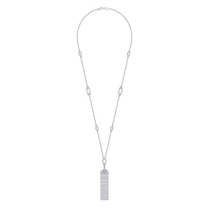 30 inch Vintage Inspired 18K White Gold Filigree and Diamond Tassel Pendant Necklace